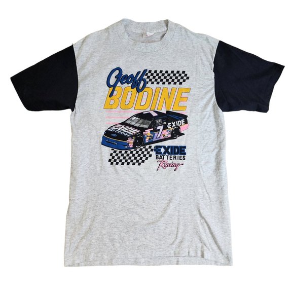 DS VINTAGE GEOFF BODINE L T-SHIRT NASCAR WINSTON CUP CHECKED GRAPHIC 1990 90'S - Picture 2 of 6